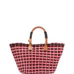 Balenciaga Red/White/Black Bistrot Cabas Small Straw Tote Bag