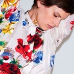 Celine Flower Painted Shirt and Dot Triple Long Earrings