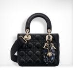 Dior Black Lambskin with Embroidered Address Tag Lady Dior Bag