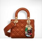 Dior Cinnamon-Coloured Lambskin with Embroidered Address Tag Lady Dior Bag