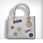 Dior Metallic Grained Leather Embroidered with Badges Lady Dior Bag