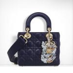 Dior Midnight Blue Lambskin with Embroidered Address Tag Lady Dior Bag