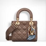 Dior Taupe Lambskin with Embroidered Address Tag Lady Dior Bag