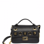 Fendi Black/Gold Studded Double Micro Baguette Bag
