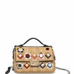 Fendi Natural Floral Studded Straw Double Micro Baguette Bag