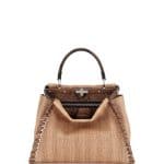 Fendi Natural/Brown Straw and Python Whipstitch Medium Peekaboo Bag