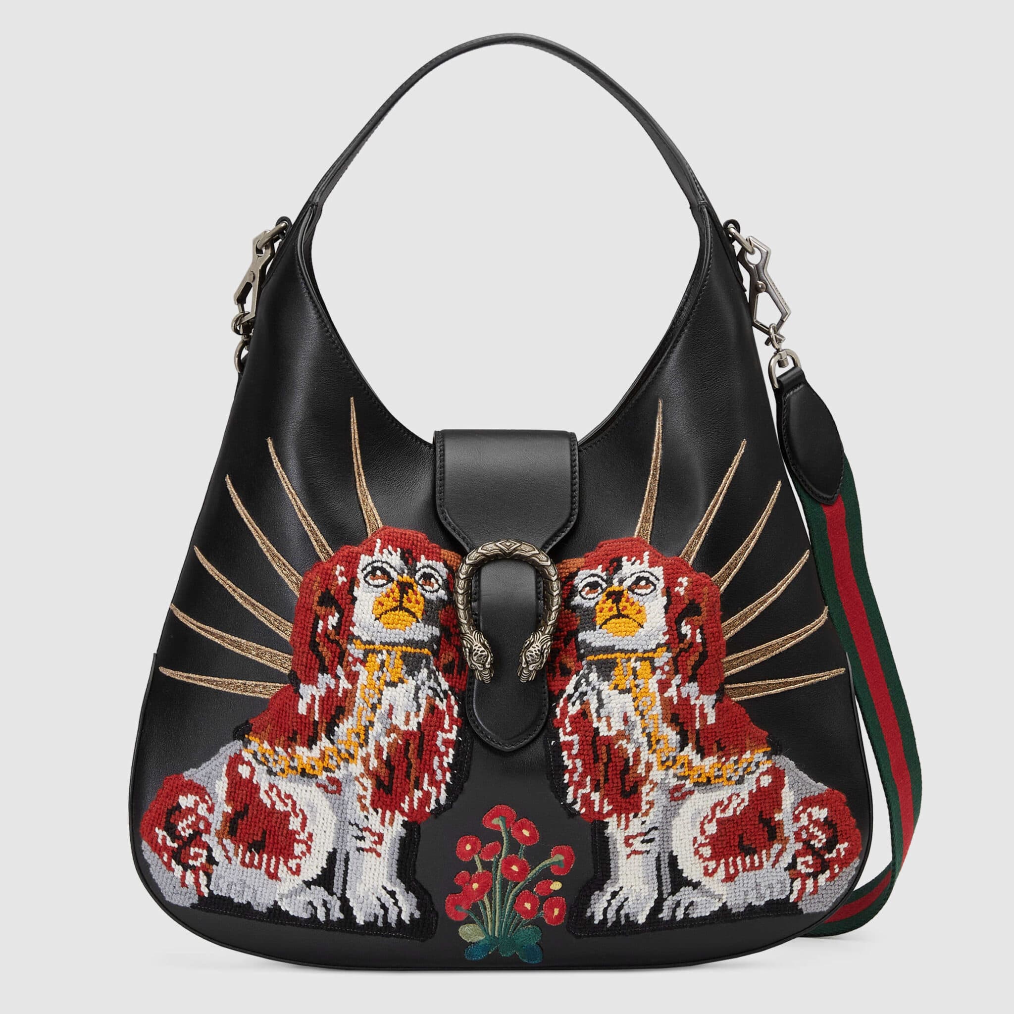 Gucci Dionysus Dog Embroidered Leather Hobo Bag