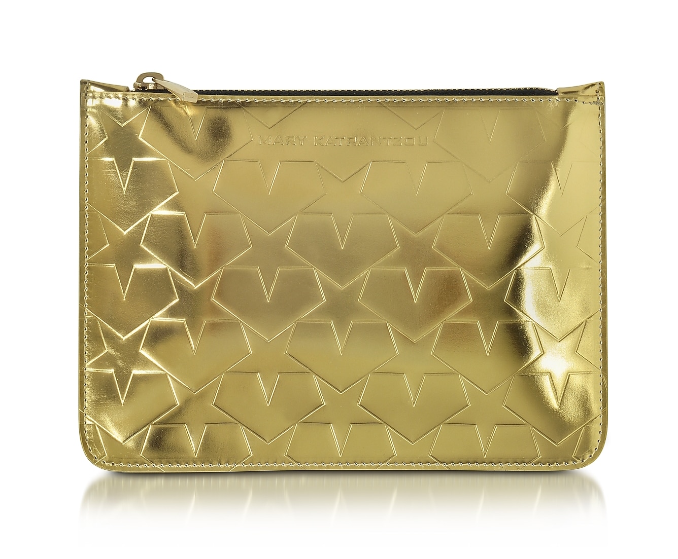 Mary Katrantzou Laminated Gold Leather Pouch w:Stars