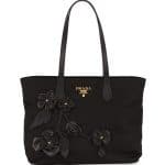 Prada Black Flowers Tessuto Medium Shopping Tote Bag
