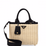 Prada Black Midollino Wicker & Canvas Tote Bag