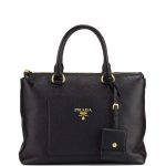 Prada Black Pebbled Leather Daino Zip Tote Bag