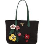 Prada Black/Multicolor Flowers Tessuto Medium Shopping Tote Bag