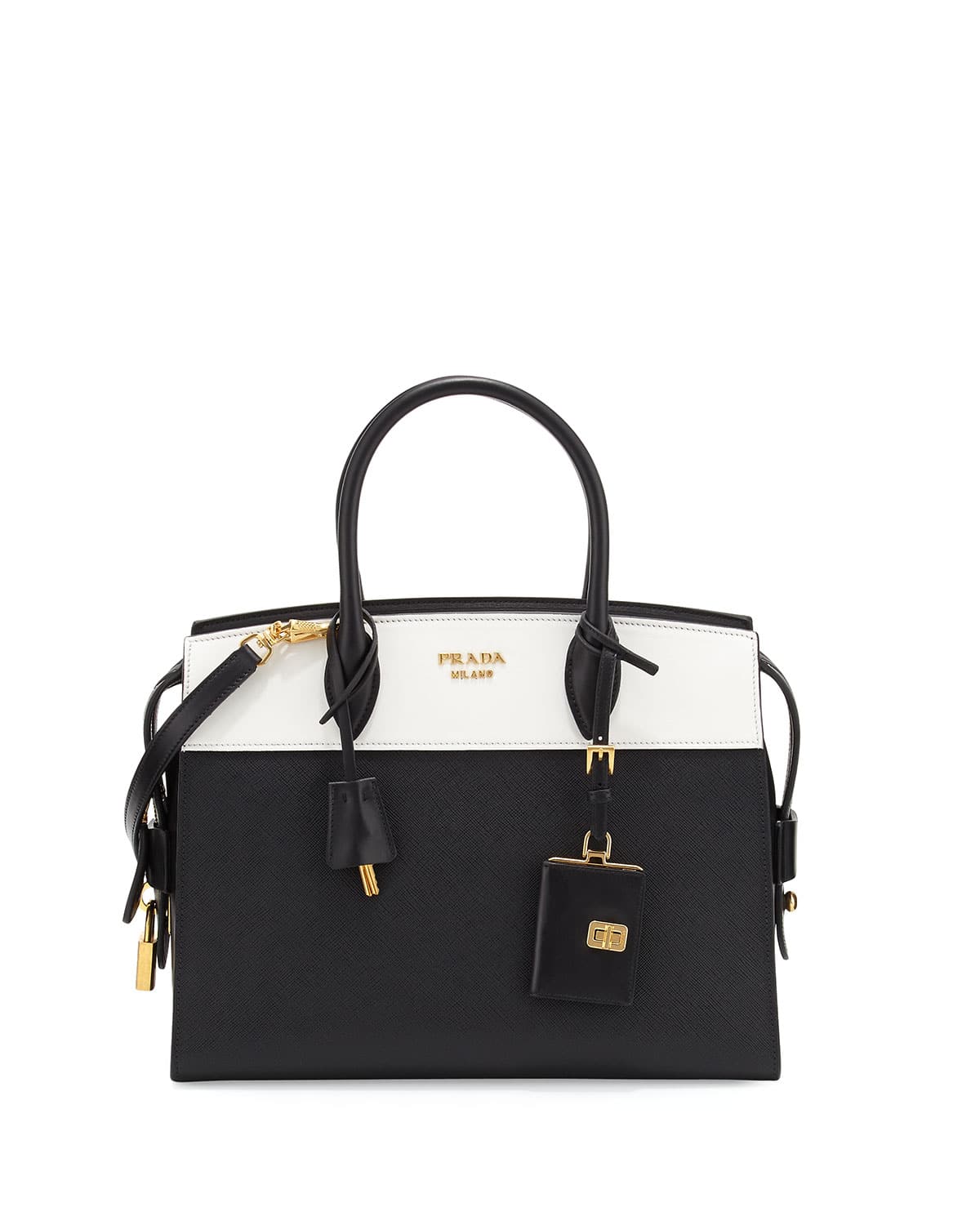 Prada City Calf Saffiano Cahier Bag Geranio Black Crossbody Bag