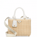 Prada White Midollino Wicker & Canvas Tote Bag