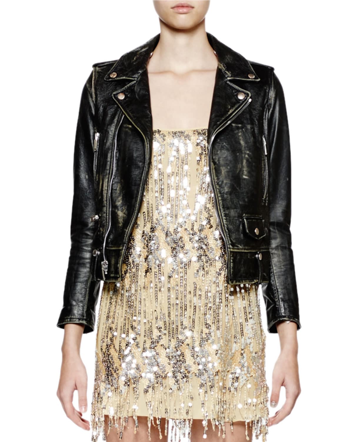 Saint Laurent Classic Aged Leather Moto Jacket