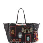 Valentino Black Beaded-Patch Rockstud Rolling Medium Tote Bag