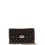 Valentino Black Velvet Rockstud Spike Wallet-on-Chain Bag