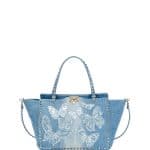 Valentino Light Denim Butterfly Washed Denim Rockstud Medium Tote Bag