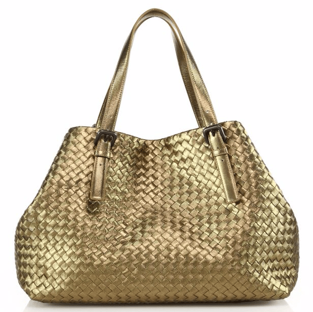 Bottega Veneta Large Intrecciato Metallic Leather Box Tote