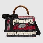 Gucci Black/Red/White Web Printed Snakeskin Medium Lilith Top Handle Bag