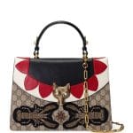 Gucci Black/White/Red GG Supreme Canvas & Leather Broche Top Handle Bag