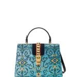 Gucci Blue Multicolor Brocade Medium Sylvie Top Handle Bag