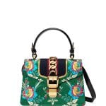 Gucci Green Floral Mini Sylvie Top Handle Bag