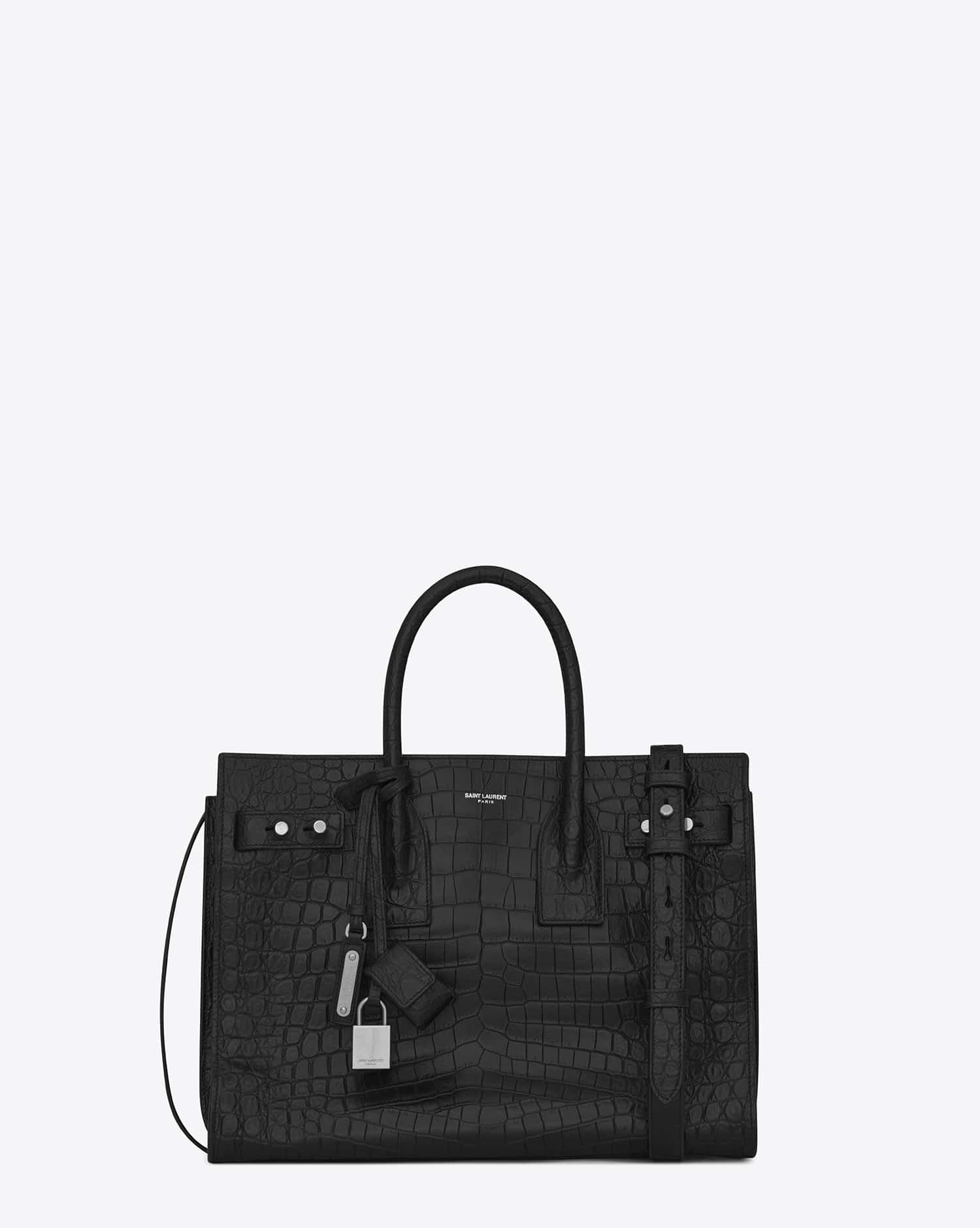 Saint Laurent Black Croc Embossed Leather Baby Downtown Cabas Tote Saint  Laurent Paris