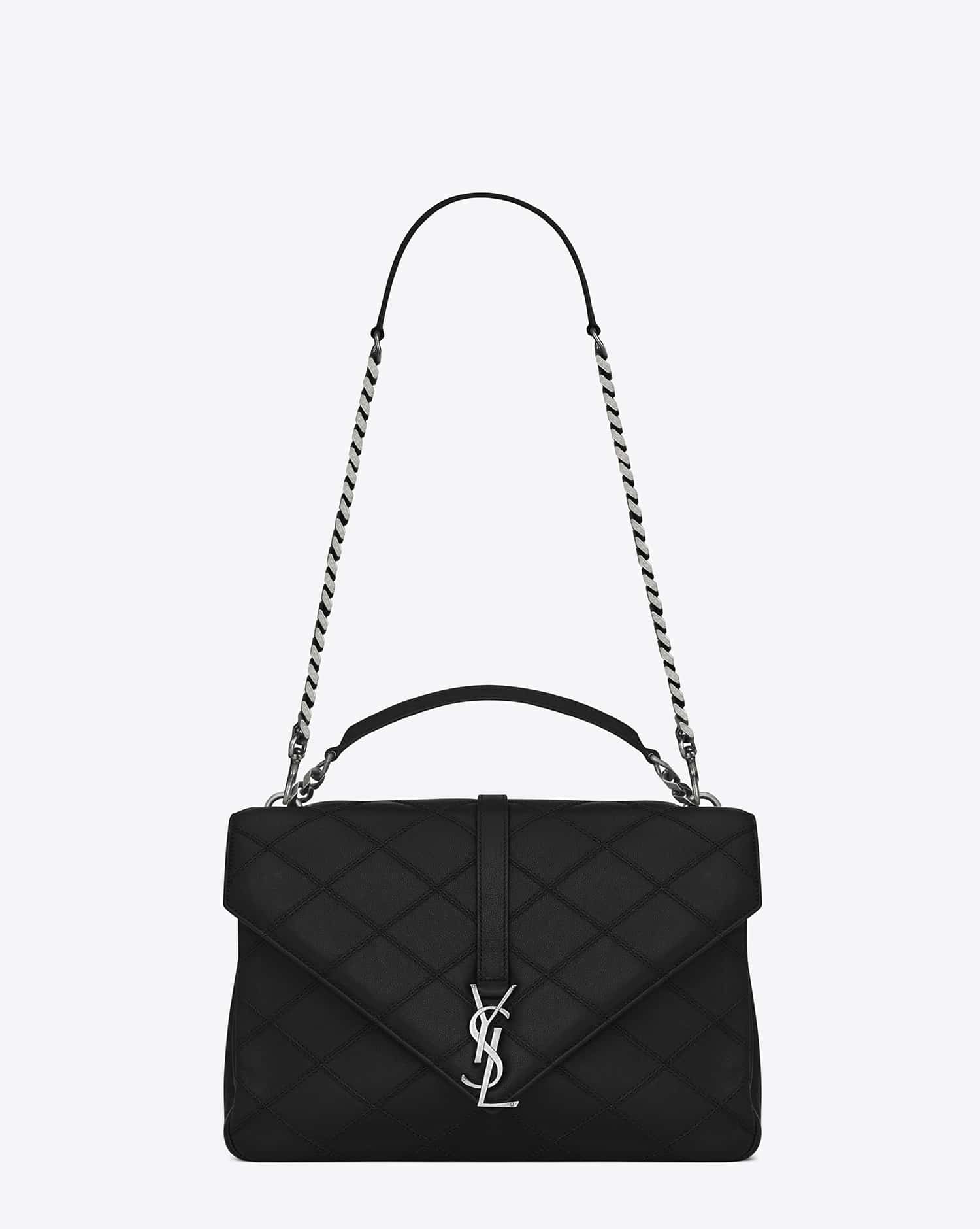 Saint Laurent Calfskin Matelasse Diamond Quilted Monogram Medium College Bag Black