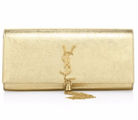 Saint Laurent Kate Monogram Metallic Leather Clutch