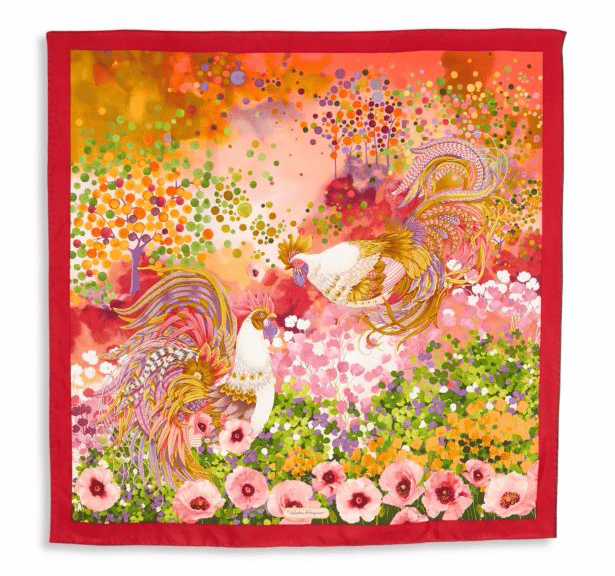Salvatore Ferragamo Rooster Silk Scarf