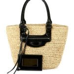 Balenciaga Beige Leather:Raffia Panier XS Tote Bag