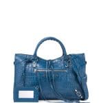 Balenciaga Blue Crocodile Embossed Classic City Bag