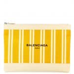 Balenciaga Jaune Miel/Natural Navy Striped Canvas Clutch Bag