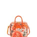 Balenciaga Orange Floral Print Small Blanket Square Tote Bag