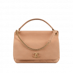 Chanel Beige Grained Calfskin Large Top Handle Flap Bag