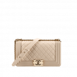 Chanel Beige Quilted Old Medium Boy Chanel Flap Bag