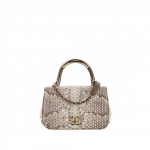Chanel Brown/White Python Carry Chic Small Top Handle Bag