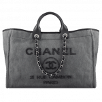Chanel Charcoal Canvas with Sequins Deauville Large Shopping Bag