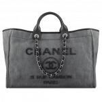 Chanel Large Charcoal Canvas With Sequins Deauville Tote