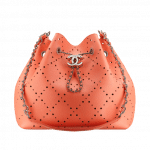 Chanel Coral/Beige Perforated CC Shop Drawstring Bag
