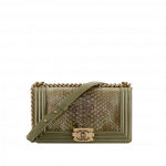 Chanel Khaki Python Old Medium Boy Chanel Flap Bag