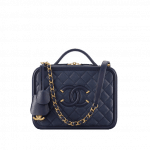 Chanel Navy Blue CC Filigree Vanity Case Medium Bag