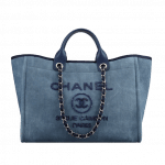 Chanel Navy Blue Canvas with Sequins Deauville Medium Shopping Bag