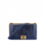 Chanel Navy Blue Python Old Medium Boy Chanel Flap Bag