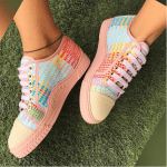 Chanel Pink/Light Blue Tweed Sneakers