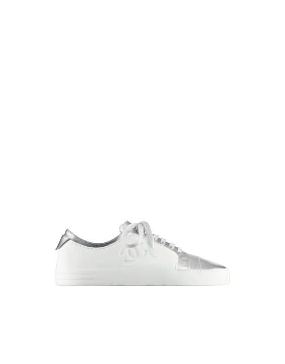 chanel white and silver sneakers