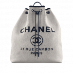 Chanel White/Dark Navy Blue Raffia:Calfskin Deauville Large Backpack Bag