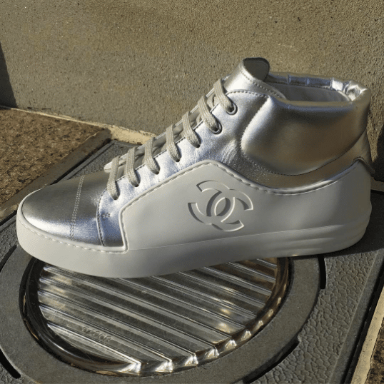 chanel white and silver sneakers