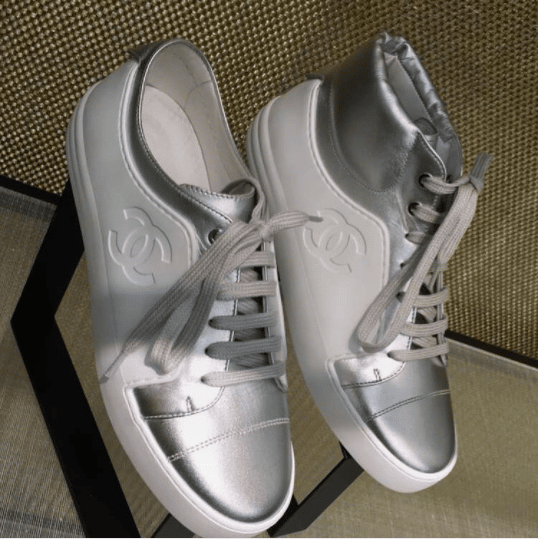 white and silver sneakers